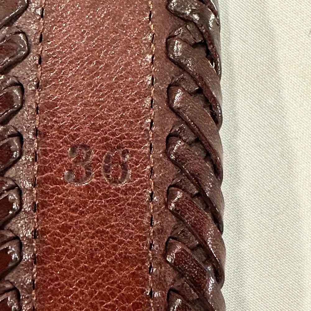 Vintage Western Woven Leather Belt Mens 36 Brown Braided Southwestern Buckle